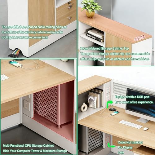 Modern Office Cubicle Workstation Desk with Tempered Glass Privacy Panels, USB Charging Hub & Cable Management,Multi-Person Modular Computer Desk for Commercial Office (B-Left, Two Person-F) - Image 3