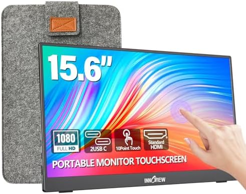 InnoView 15.6" Portable Monitor 60Hz Touchscreen 1080P 10-Point Touch Screen Monitor Portable with Protective Sleeve Built-in Stand, 1200:1 HDMI USB C Travel Monitors for Laptop, PC, Phone by InnoView