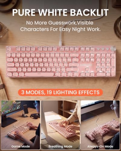Wired Typewriter Mechanical Keyboard, Retro Punk Keyboard with Media Knob - Image 3