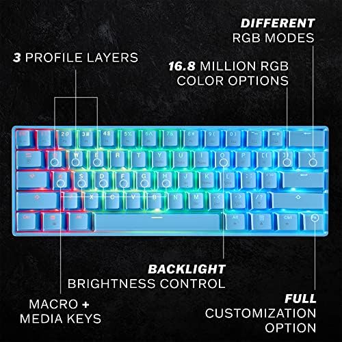 HK GAMING GK61 Mechanical Gaming Keyboard - 61 Keys Multi Color RGB Illuminated LED Backlit Wired Programmable for PC/Mac Gamer (Gateron Optical Red, Blue) - Image 2