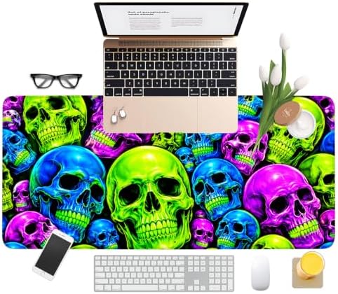 Halloween Colorful Skull Extended Gaming Mouse Pad 35.4"x15.7" Large Extended Pad Desk Mat Anti-Slip Rubber Base & Durable Stitched Edges for Gamers Smooth Mouse Pad Writing Surface - Image 3