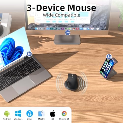 INFINMIND Ergonomic Wireless Bluetooth Mouse with 6 Programmable Buttons(Mac/Windows), Multi-Device, Flying Scroll & Side Wheel, 5 Level DPI, Rechargeable Silent Mice for Laptop, PC, Tablet, MacBook. - Image 4