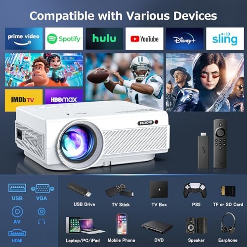 FUDONI Native 1080P WiFi Bluetooth Projector, Built-in Speaker, Portable - Image 6