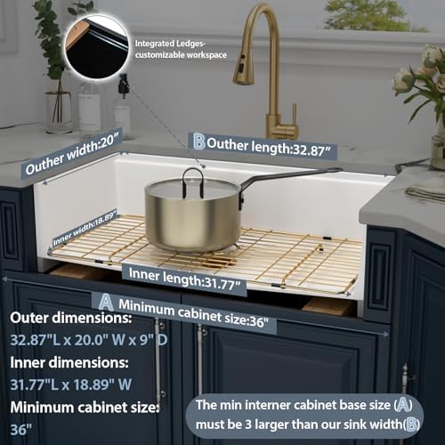 Kichae White Farmhouse Kitchen Sink 33 Undermount Granite Composite Quartz - Image 5