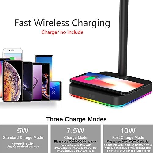 KAFRI RGB Dual Headphone Stand with Wireless Charger Desk Gaming Double Headset Holder Hanger Rack with 10W/7.5W QI Charging Pad - Suitable for Gamer Desktop Table Game Earphone - Image 3