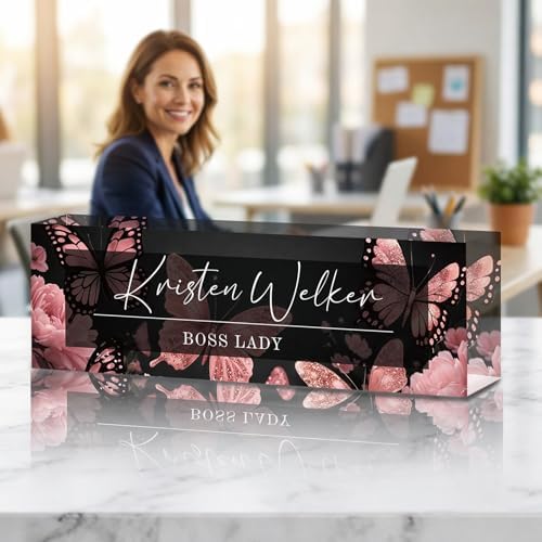 Personalized Name Plate for Desk Custom Desk Name Plate Acrylic Office Desk Accessories Decor for Women Teacher Nurse Boss Employee Appreciation Gifts for Mother Name Plates Butterfly Design - Image 2