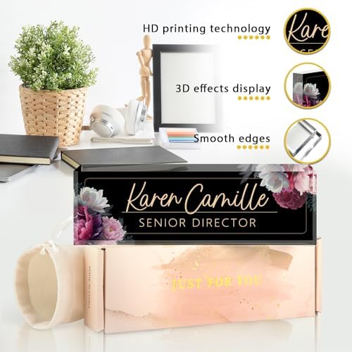 Custom Office Name Plate for Desk - Name Plate Personalized Gifts for Coworkers, Boss, Teacher, Social Worker - Acrylic Office Desk Decor for Women Men - Employee Appreciation Gifts (black) - Image 2