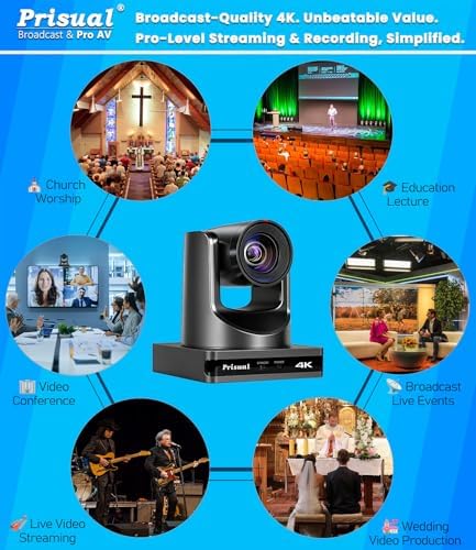 Prisual 4K30 NDI PTZ Camera, 20X Optical Zoom, PoE, HDMI, USB 3.0, LAN, 3 Simultaneous 4K Outputs, 60° Wide View for Church Worship, Education, Conference, Live Streaming - Image 4