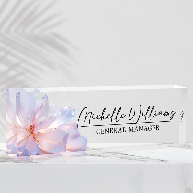 Desk Name Plate Personalized Name Plate for Desk, Office Desk Decor, 3D Style Personalized Plaque Name Plates for Desks Custom Appreciation Gifts for Boss Lady Employee Coworkers (Peach Flowers) by Ueedklaayy