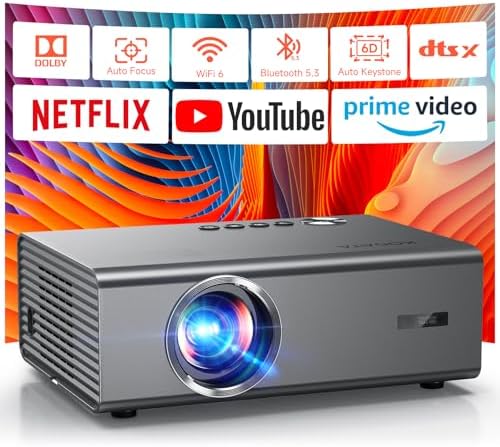 4K-Projector with WiFi and Bluetooth, AI Auto Focus&6D Keystone Dolby Audio HDR10+, KOGATA Smart Projector with Built-in Apps, Outdoor Movie Portable for Home Theater, Bedroom, Ceiling by KOGATA