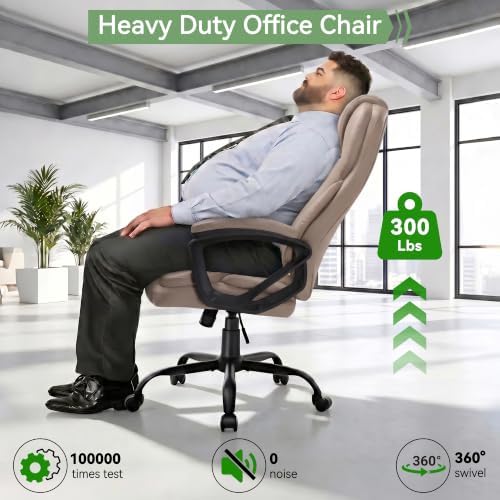 Ergonomic Office Chair with High Back, Comfy Desk Chair, Adjustable Executive Office Chair for Home Office, Big and Tall Computer Chair Heavy Duty, 360° Swivel, Faux Leather, Taupe Beige - Image 5