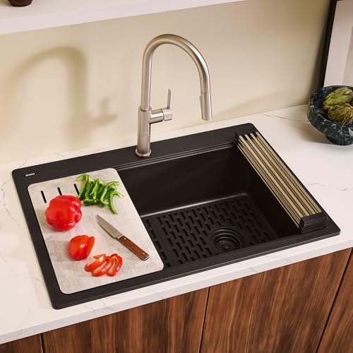 Ruvati 33-in Matte Black Granite Workstation Drop-in Sink - RVG1302BK - Image 2