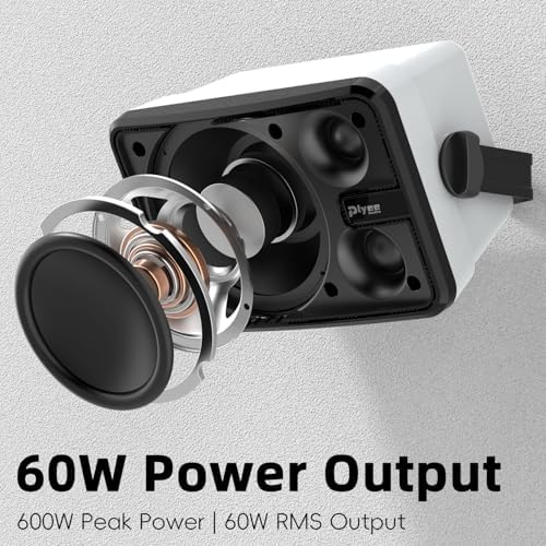 600W Outdoor Bluetooth Speakers, Wireless Sync Between Speakers, Powerful Bass, Wall Mount for Patio, Porch, Gazebo, Garage, 2-Pack, White(MZ-658) - Image 3