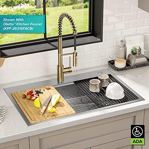 Kraus KWT310-33/5.5 Kore ADA Workstation 33-inch Drop-In Topmount 16 Gauge Stainless Steel Single Bowl Kitchen Sink with Accessories, 33 Inch - Image 4