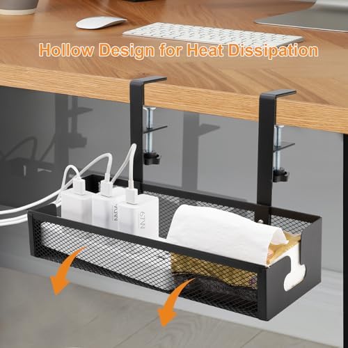 Cable Management Desk with Adjustable Hooks, Under-Sink Mounting Organiser Made of Carbon Steel, No Drilling, Heavy Duty Cable Management for Power Cables and Network Cables (Office/Home) - Image 6