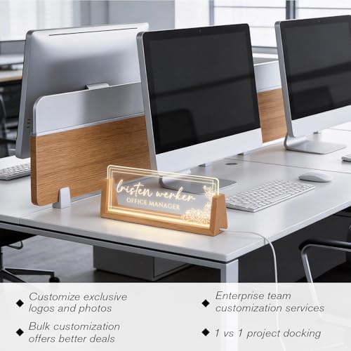 Personalized Light Up Acrylic Desk Name Plate - Custom Name Plate for Desk with Walnut Wood Base - Appreciation Office Gifts for Employees, Teacher, Social Worker (Rose-2) - Image 4