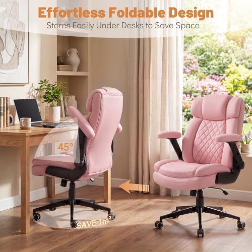 550lbs Executive Office Chair for Heavy People with 5D Flip Armrests, Pink - Image 5