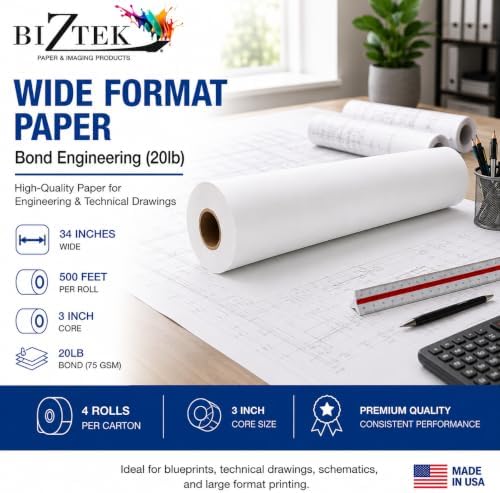 Wide Format Paper 34" x 500' Bond Engineering 20lb | 92 Bright | 2 Rolls | 3" Core - Image 4