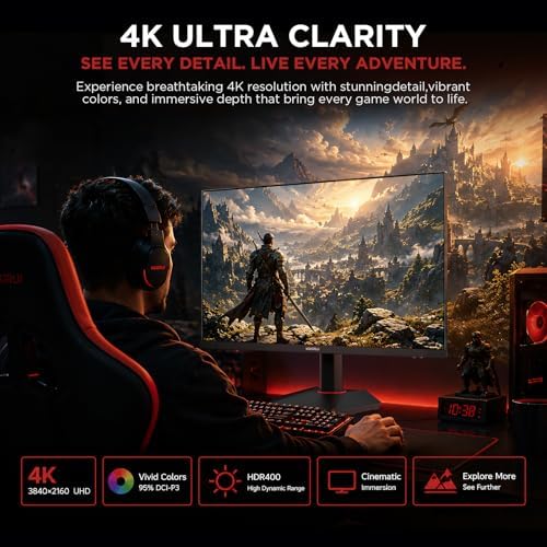 KOORUI 27" 4K Gaming Monitor - Dual Mode UHD 160Hz or FHD 320Hz, Fast IPS 1ms, FreeSync Premium & G-SYNC Compatible, HDMI 2.1/DP 1.4, HDR400, Height/Pivot/Tilt Adjustable, PC & Console Ready, G2741L - Image 4