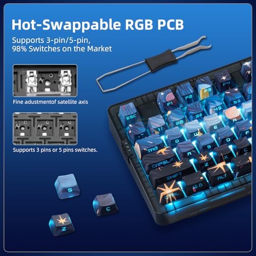 ZORNHER ZH980 Mechanical Keyboard,95% Blue Creamy Keyboard with Number Pad,Van Gogh's Starry Night Dye Sublimation PBT Keycaps,Pre-lubed Silent Switches,Hot-Swappable - Image 3
