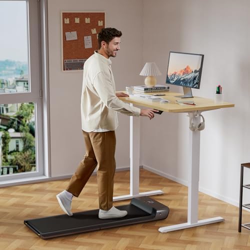 WALKINGDESK 55x24 Inches Height Adjustable Electric Standing Desk with 2 Hooks for Home Office, Ergonomic Sit Stand up Desk with Splice Board, Oak - Image 2
