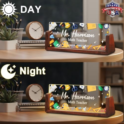 Custom Name Plate for Desk with LED Walnut Frame, Office Desk Decor - Image 3