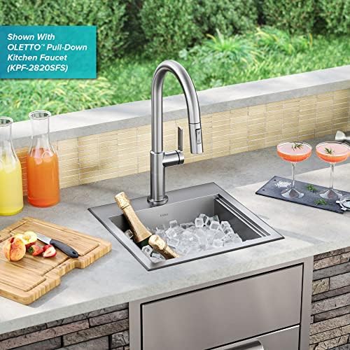 Kraus KWT321-15-316 Kore Outdoor Workstation Drop-In 16 Gauge Marine Grade T-316 Stainless Steel Square Single Bowl Kitchen Bar Sink with Accessories, 15 x 15 Inch - Image 3
