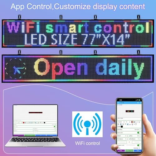 P10 Scrolling Programmable Led Sign For Business Custom Banner Advertising Outdoor Open Digital Led Display Screen Message Board Wifi Control High Brightness Neon Sign 77"X14" - Image 4