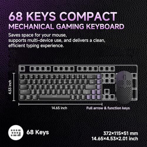 DIERYA DK68 60% Wireless Mechanical Gaming Keyboard, 3-Mode, Bluetooth 5.0/2.4G/USB-C, RGB Backlit, 68-Key Compact Mini for Windows, Mac, Linux - Clicky Blue Switch - Black - Image 3
