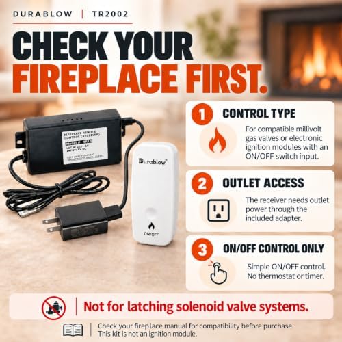 Durablow TR2002 Gas Fireplace Remote Control with Battery-Free On/Off Button Switch, for Millivolt Valves, Electronic Ignition Modules, or Replacing Existing Switch/Thermostat - Image 3