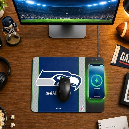 SOAR NFL Official Established Primary Logo Wordmark Home Office Wireless Charging Mouse Pad Mat 11.8" x 8.6" (Seattle Seahawks) - Image 3