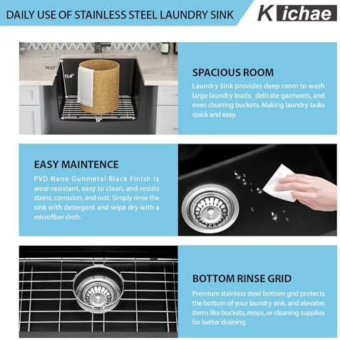 Kichae 12 Deep Undermount Laundry Sink 21x18 Granite Composite Quartz Sink - Image 6