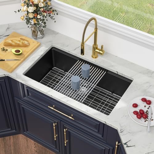 Kichae 32 x 19 Undermount Kitchen Sink Black Granite Composite Workstation - Image 4