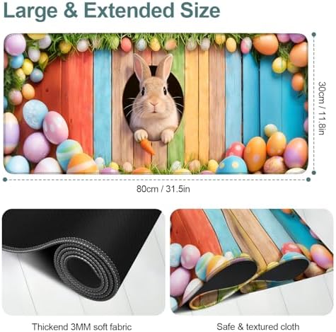 Easter Rabbit Gaming Mouse Pad 31.5"x11.8" Large Extended Pad Desk Mat Anti-Slip Rubber Base & Durable Stitched Edges for Gamers Smooth Mouse Pad Writing Surface for Desk Office/Home - Image 2