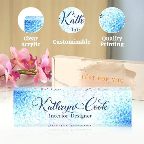 Personalized Desk Name Plate - Blue Diamonds, Office Decor Gift for Teacher, Boss, Employee Appreciation - Image 4