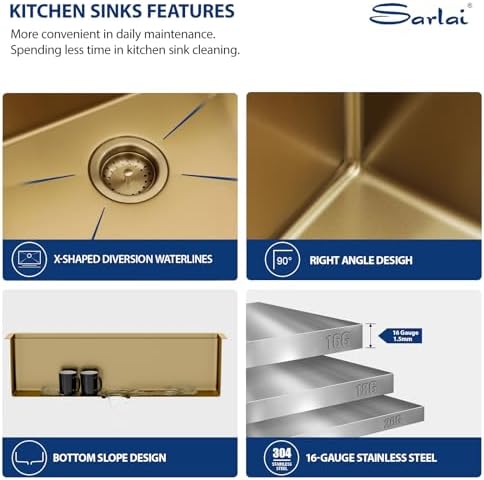 Sarlai 36 Gold Undermount Kitchen Sink Workstation 36x19 Inch Large Sinks - Image 5