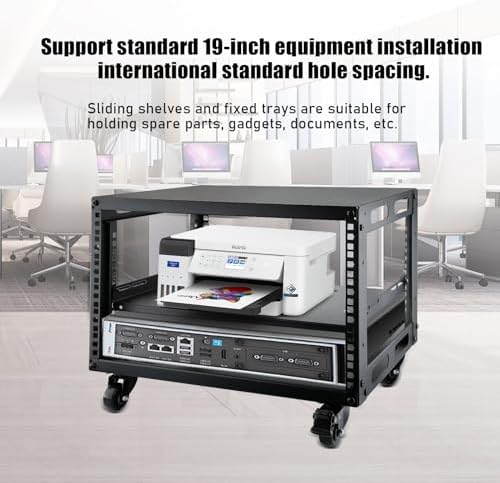 6U Open Frame Server Rack with Wheels Free Standing Network Server Rack for Servers & AV Gear Black - Image 5