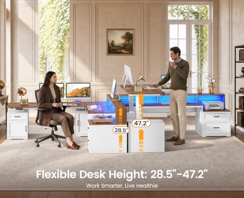 SEDETA Farmhouse L Shaped Standing Electric Desk with Storage, White - Image 4