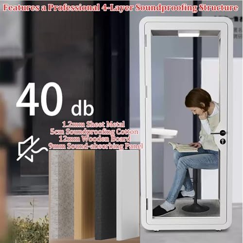 Soundproof Office Pod Booth Mobile Office Pod Booth with Desk/Tempered Glass Door/LED Light/Metal Lock, Private Meeting Room for Focused Study Read or Work, Call Privacy(B,100x100x233cm) - Image 4