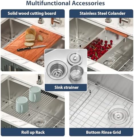 Lordear 26 Undermount Kitchen Sink Workstation 26x19 Stainless Steel Sinks 16 Gauge Deep Single Bowl Under Counter Kitchen Sink Basin with Cutting Board - Image 4