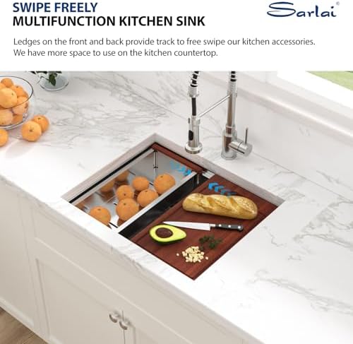 Sarlai 23 Undermount Bar Sink 23 x 19 Inch Kitchen Sink Ledge Workstation - Image 4