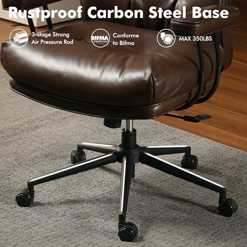 High Back Executive Office Chair with Comfortable Deep Seat,Brown PU Leather Modern Office Chair,Ergonomic Big and Tall Computer Desk Chair with Lumbar Support(Dark Brown) - Image 6