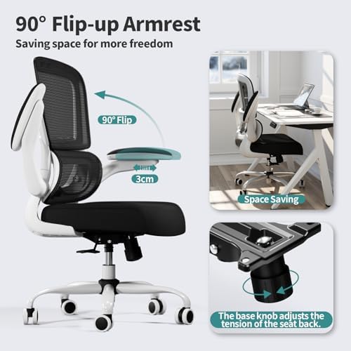 TRALT Office Chair - Ergonomic Desk Chair with Adjustable Lumbar Support, Mesh Computer Chair, Executive Chair for Home Office Comfortable Lumbar Support (1, White+Black) - Image 5