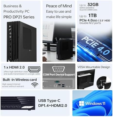 msi PRO DP21 Mini Desktop Computer | 13th Gen Intel 4-Core Processor | 16GB RAM | 512GB SSD | 2-Monitor Support 4K | HDMI | RJ-45 | Wi-Fi | Wired Keyboard & Mouse | Windows 11 Pro | Black - Image 2