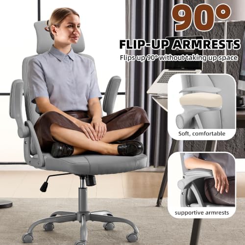 Leather Office Chair,Executive Ergonomic Desk Chair for Home Office, Gray - Image 4