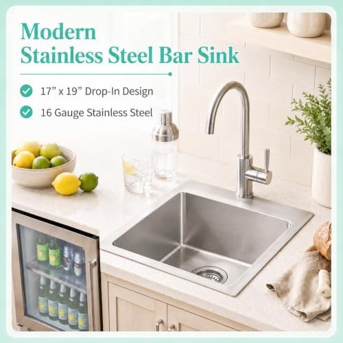 Drop In Bar Sink 17 X 19 inch,16 Gauge Stainless Steel Bar Sink - Image 2