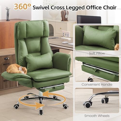 HUBSON Big and Tall Office Chair, Footrest & Flip Armrest for Pets, Green - Image 6