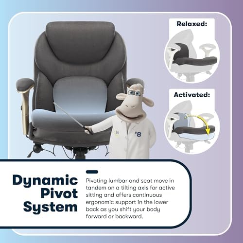 Serta Claremont Executive Office Chair with Back-In-Motion Technology, Ergonomic Mid-Back with Pivot Lumbar Support & Seat, Plush Cushion, Body Pillows, Adjustable Arms, Dark Gray Fabric - Image 6