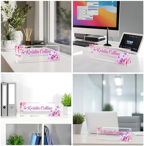 Custom Name Plate for Desk, Personalized Desk Name Plate on Clear Acrylic Glass, Appreciation Gifts for Teacher Employee Boss Coworkers Nurse, Office Desk Accessories for Women Men (Bubblegum) - Image 2