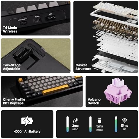 EPOMAKER Aula F108 Wireless Gaming Keyboard, Full Size Mechanical Keyboard - Image 3